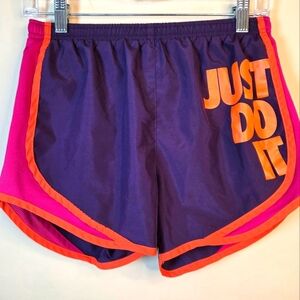 Nike Women's Athletic Shorts in Purple and Pink with Orange Accents Size S